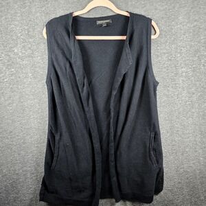 Banana Republic Women M Black Open Front Cardigan Vest Two‎ Pockets Waffle Knit
